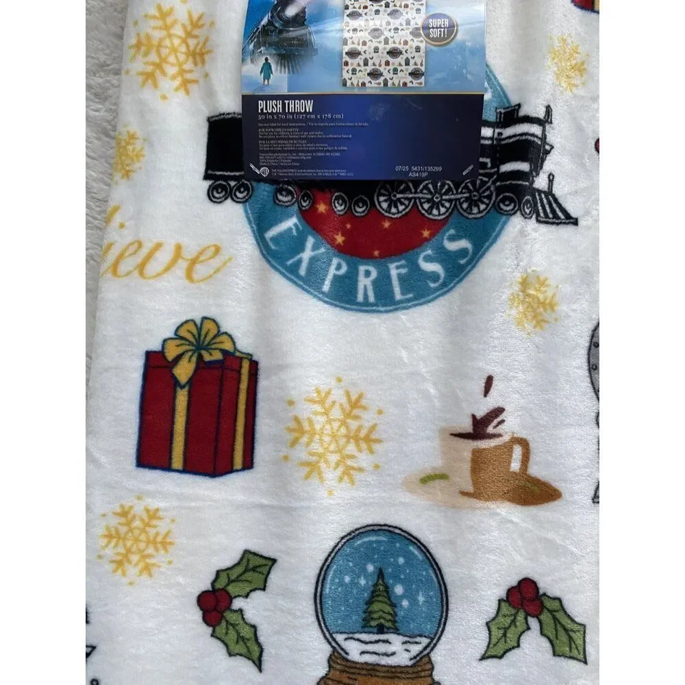The Polar Express Icons 50 X 70”‎ Soft Plush Throw Blanket Christmas Holiday NEW